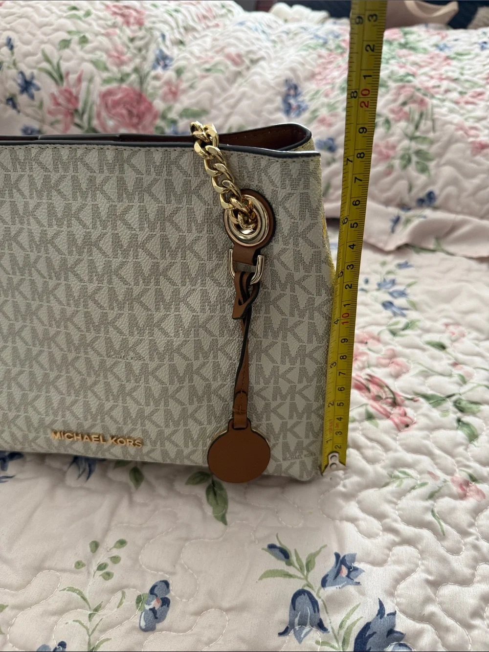 Michael Kors Cream MK Logo Tote with Gold Hardware